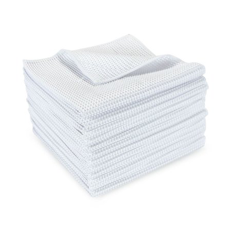 MONARCH Waffle Microfiber Cloths - 16 x 16 - White 12 Pack, 12PK M915104W